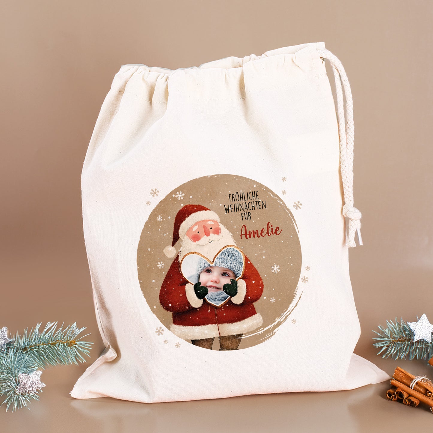 Personalisierter Geschenksack mit Foto-Herz, Wunschtext & Name | Geschenkverpackung zu Weihnachten
