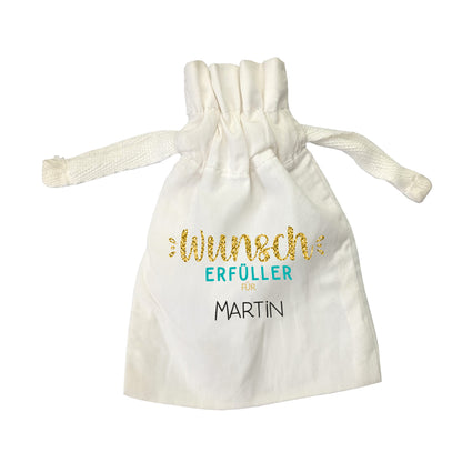 Produktansicht: Geldsäckchen aus Baumwolle mit personalisiertem Motiv Wunscherfüller für Martin