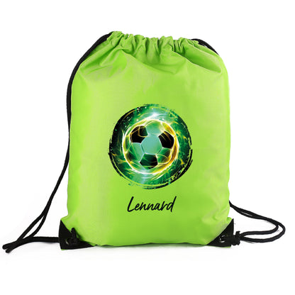 Grüner Turnbeutel mit Fußball-Aufdruck und Name „Lennard“