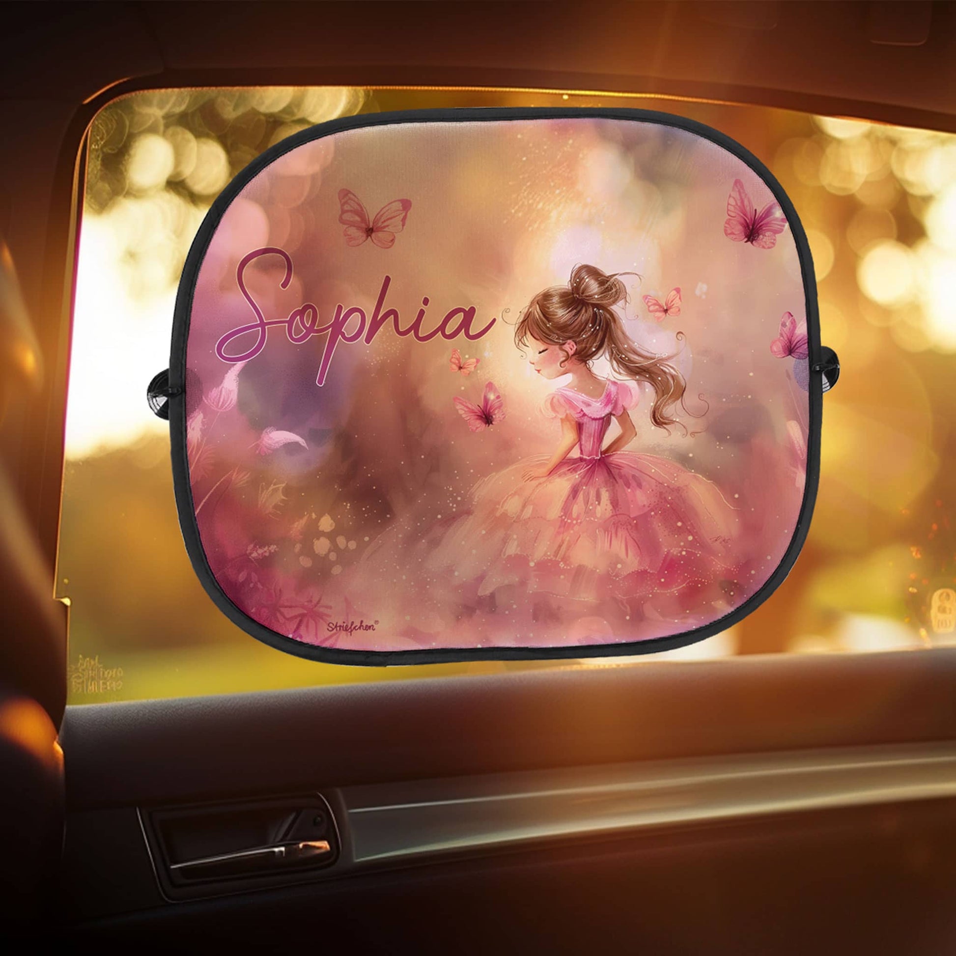 sonnensegel rosa Auto Sonnenschutz mit rosa Prinzessin Motiv und Wunschname – geschenke-online.de