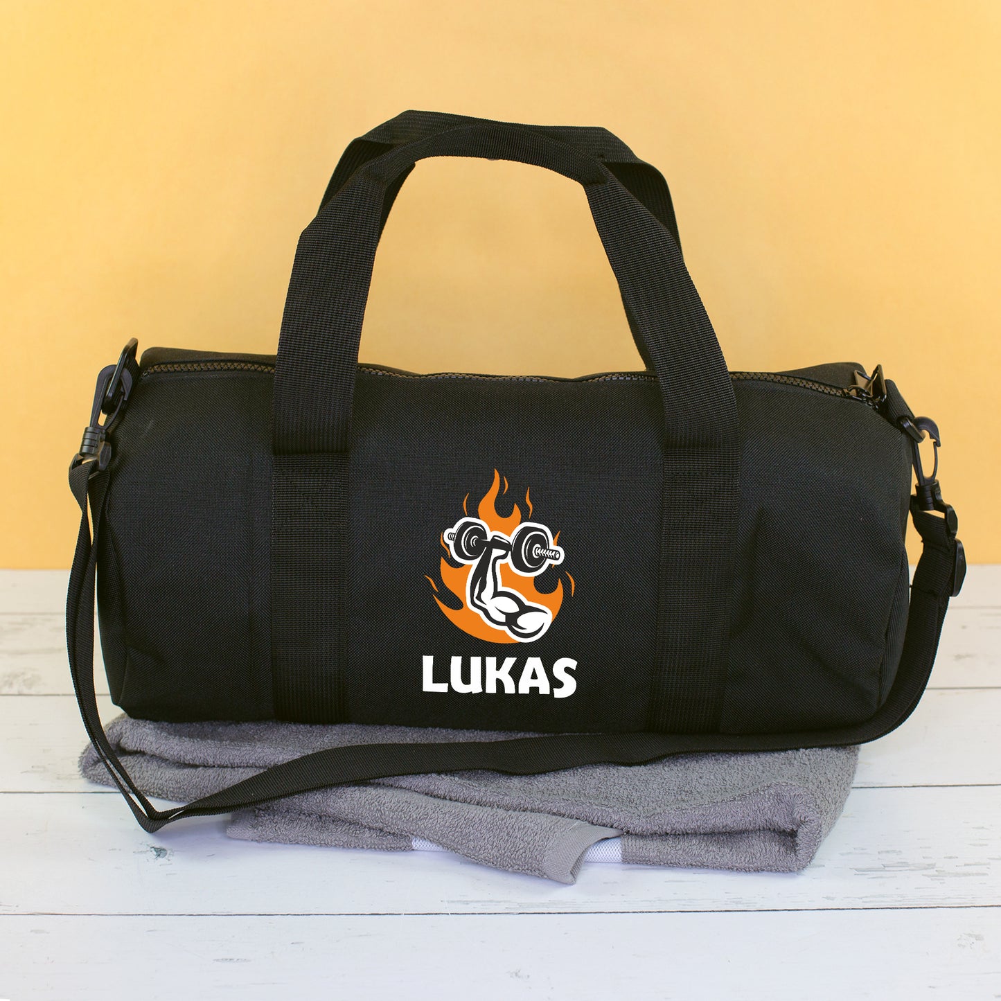 Sporttasche personalisiert mit Name & Gym Motiv | Duffle Bag für Männer & Sport als Geschenk