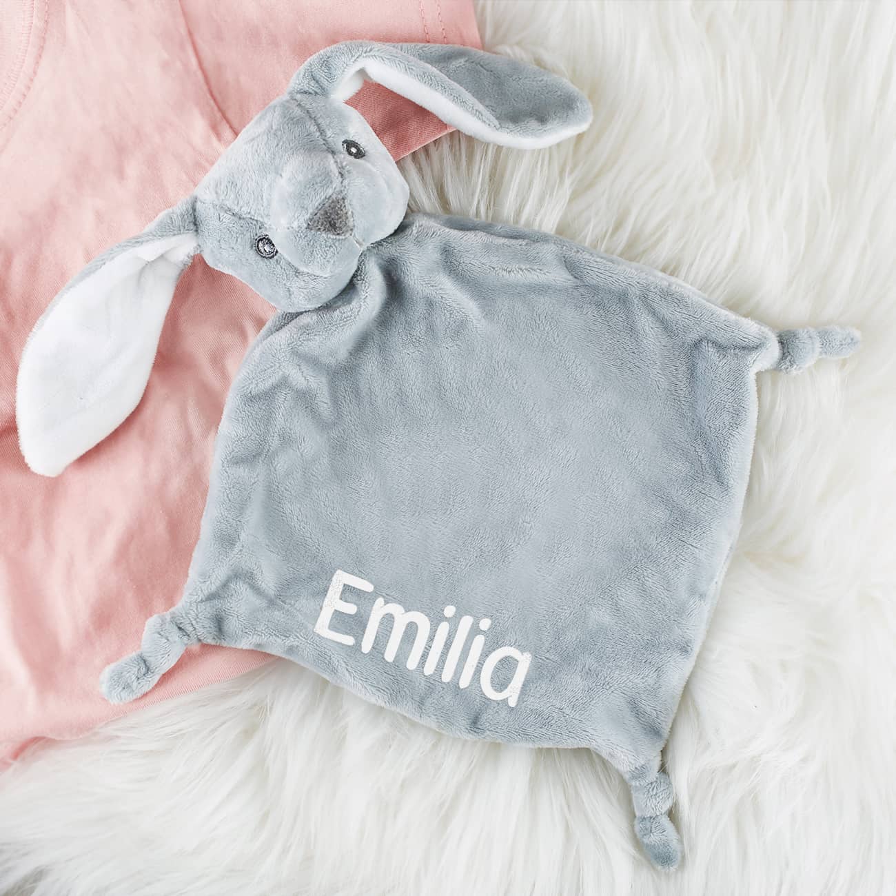 Schnuffeltuch als Häschen mit Name als Stick