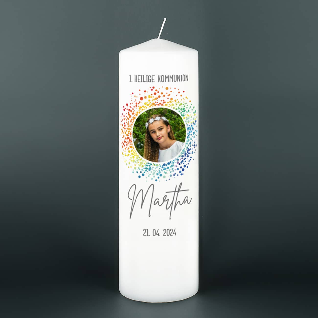 Kommunionkerze Regenbogen Kreis mit Foto bedruckt & personalisiert mit ...
