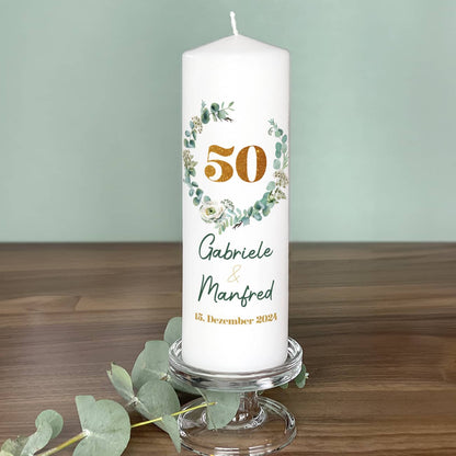 Personalisierbare Kerze zur goldenen Hochzeit
