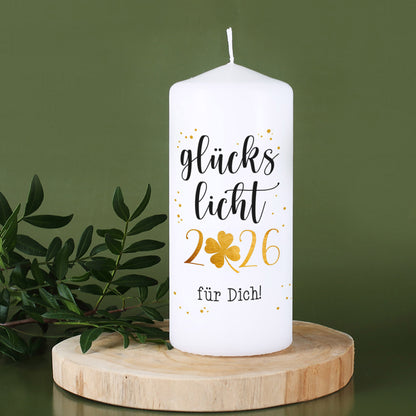 Glückslicht 2026 - Kerze mit Ihrem Wunschtext
