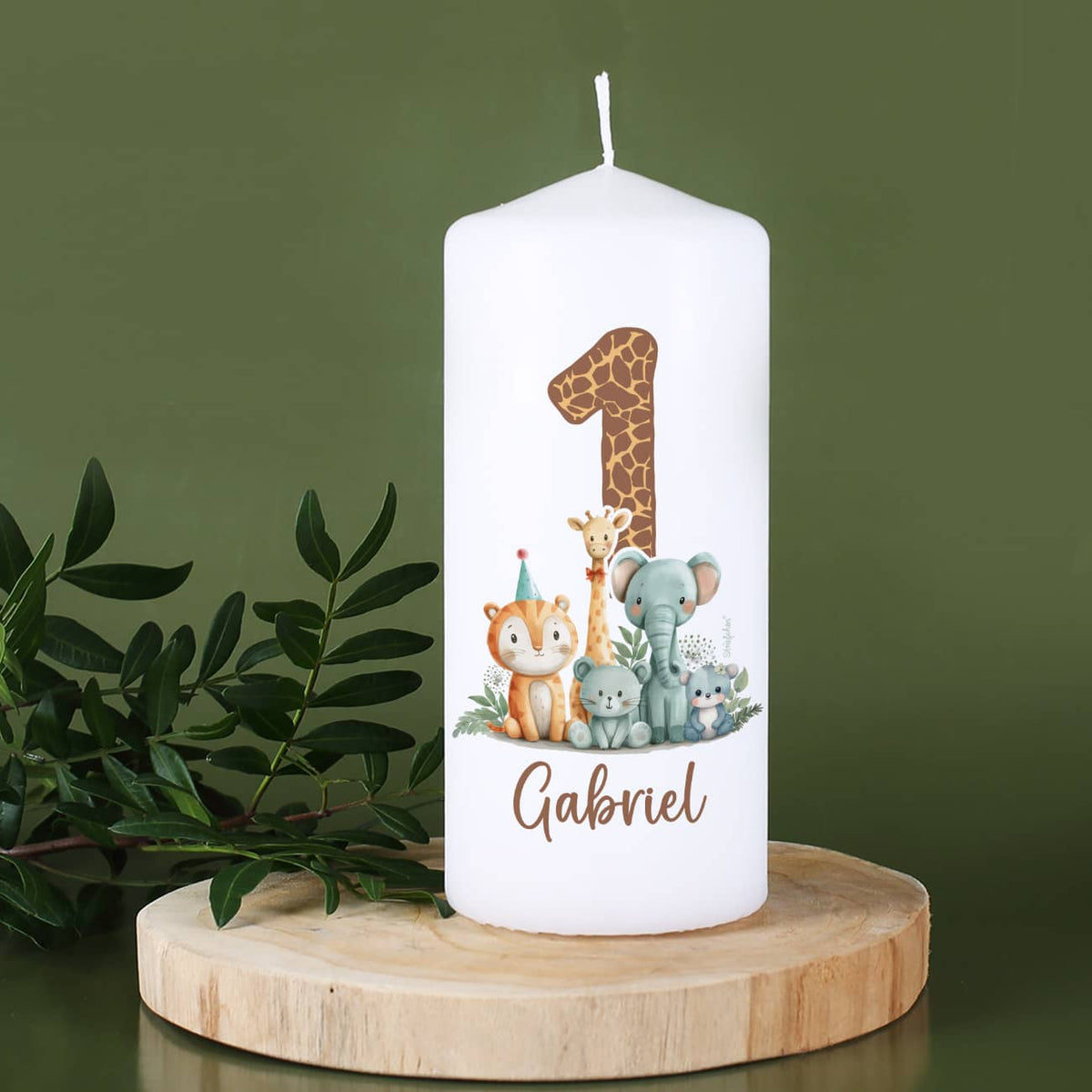 Geburtstagskerze für Kinder mit Wildtieren, Name & Alter personalisiert 15 cm hohe Kerze mit ca. 45 h Brenndauer zum Geburtstag –