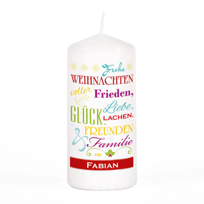 Weihnachtskerze mit guten Wünschen und Namen