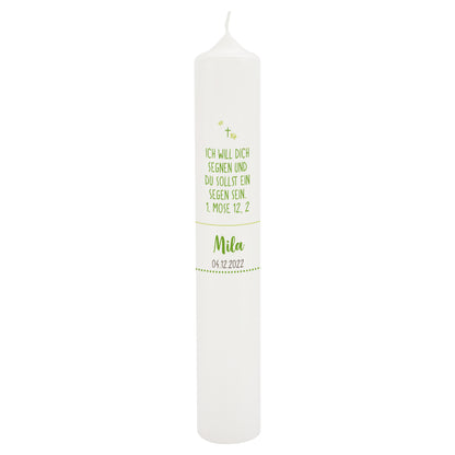 personalisierte Taufkerze (6x38cm) mit Name, Datum und Wunschtext/Psalm bedruckt