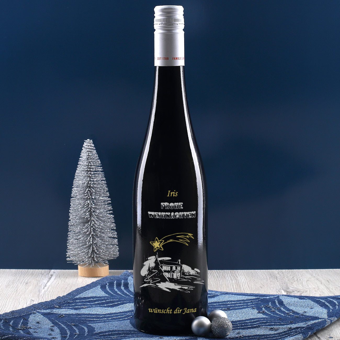 Persönliche Weinflasche zu Weihnachten mit Gravur