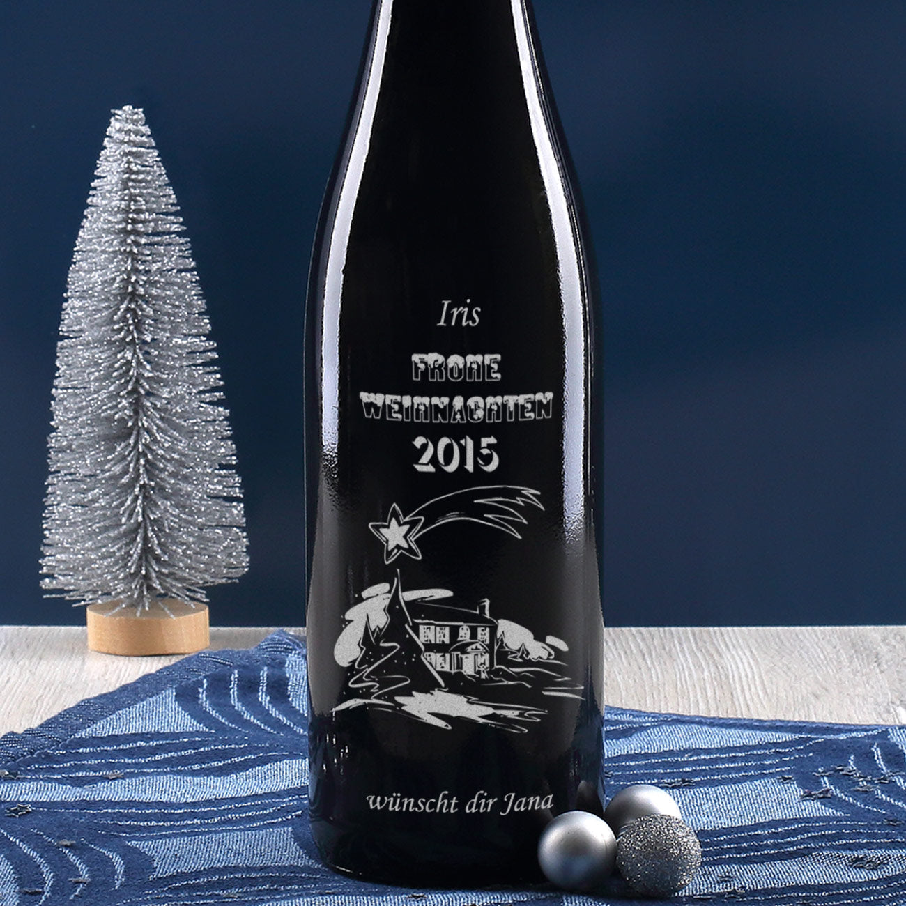 Persönliche Weinflasche zu Weihnachten mit Gravur