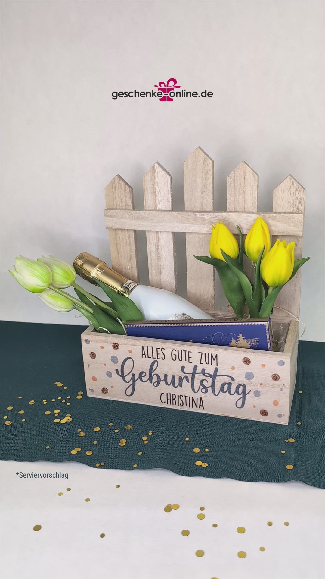 Pflanzkorb mit Rankzaun und Personalisierung bedruckt als Geschenkverpackung zum Geburtstag