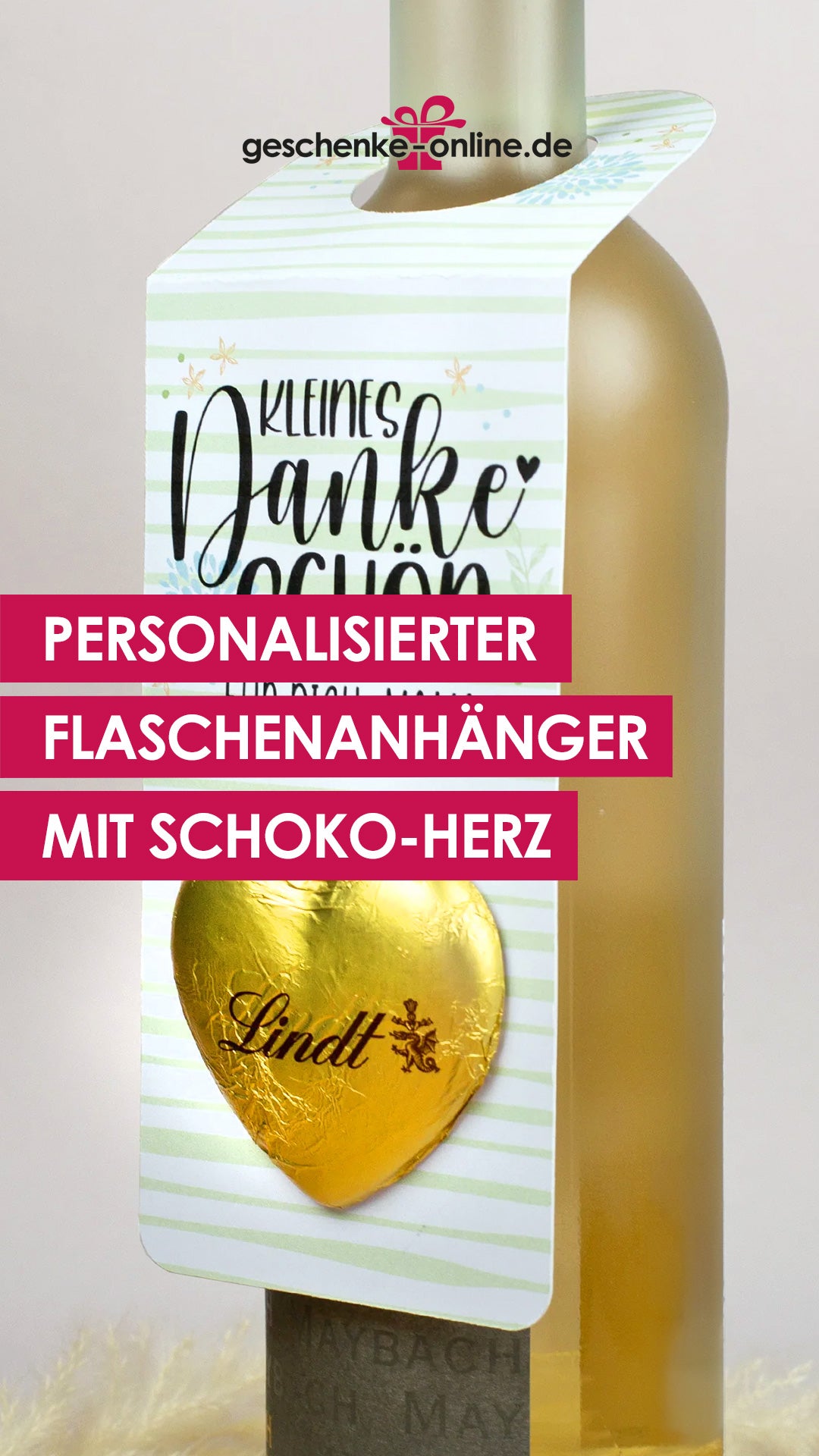 Danke Schön Flaschenanhänger mit Schokoladenherz | Kleines Dankeschön