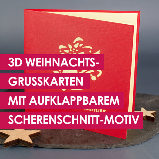 Weihnachts-Grußkarte mit aufklappbarem Scherenschnitt-Motiv, Merry Christmas Glocken Weihnachtskarte mit Glitzereffekt