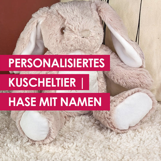 Kuscheltier Hase mit Namensaufdruck | personalisiertes Babygeschenk zur Geburt oder Taufe