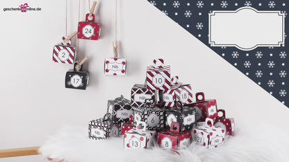 24 faltbare Schachteln für DIY Adventskalender