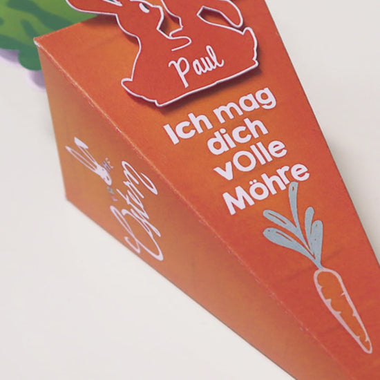 Persönliches Ostergeschenk faltbare Mähre mit Namen und Lindor Kugeln
