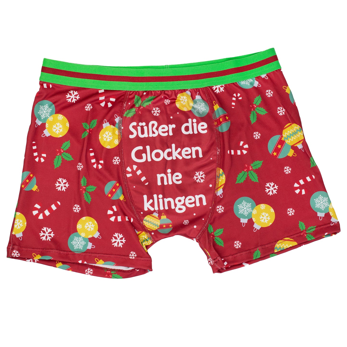 Rote Boxershort mit Spruch Süßer die Glocken nie klingen Produktansicht freigestellt