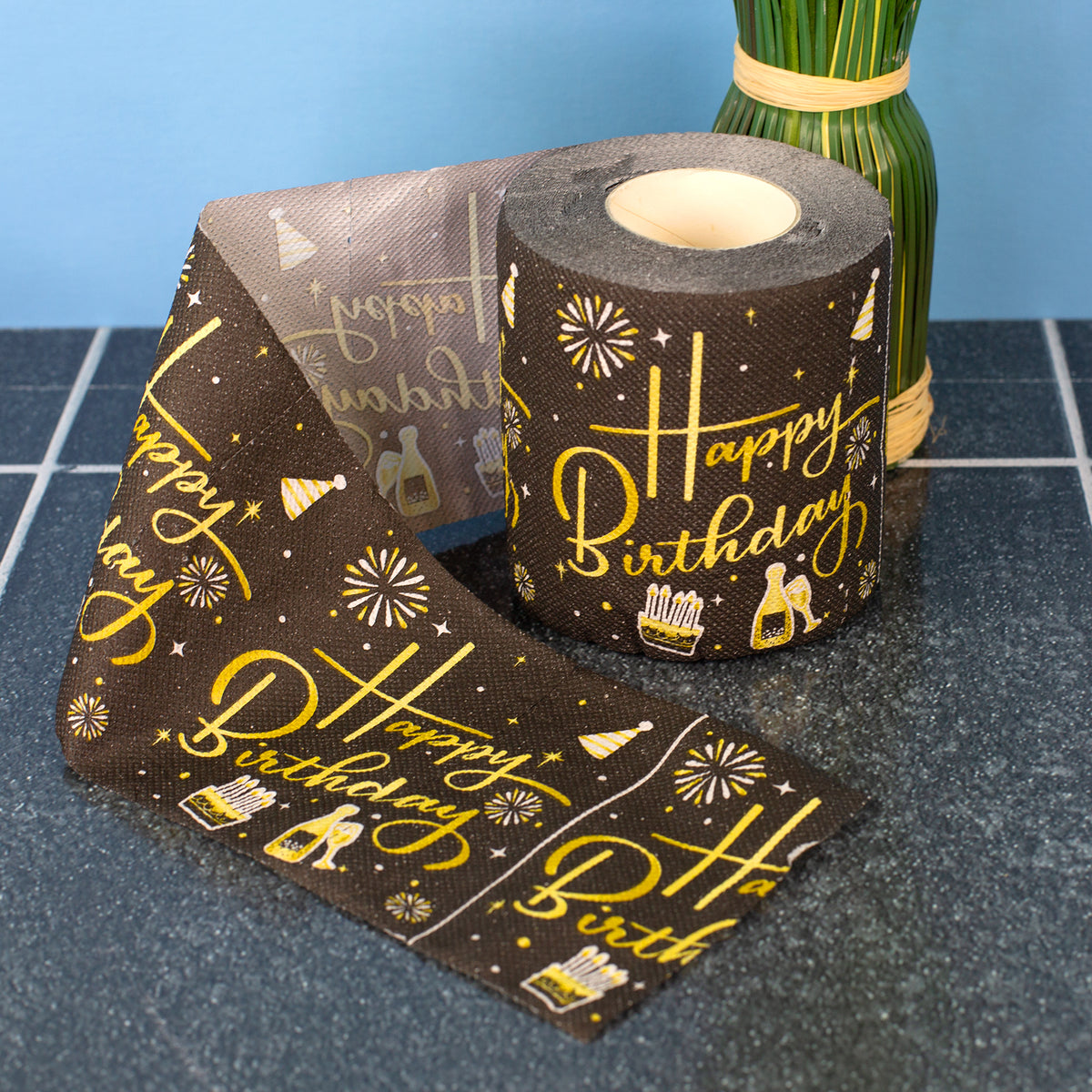 Toilettenpapier zum Geburtstag Schwarz/Gold –