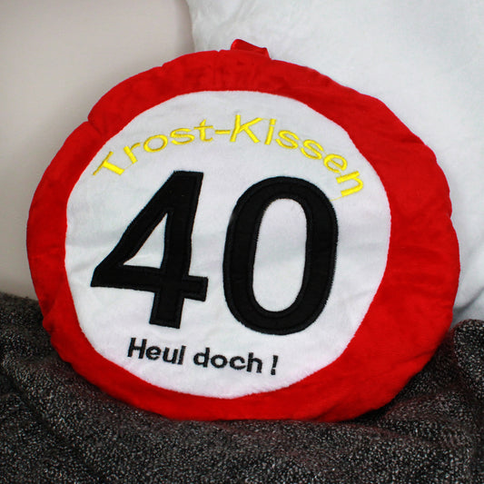 Rotes Trostkissen zum 40. Geburtstag mit Spruch Heul doch