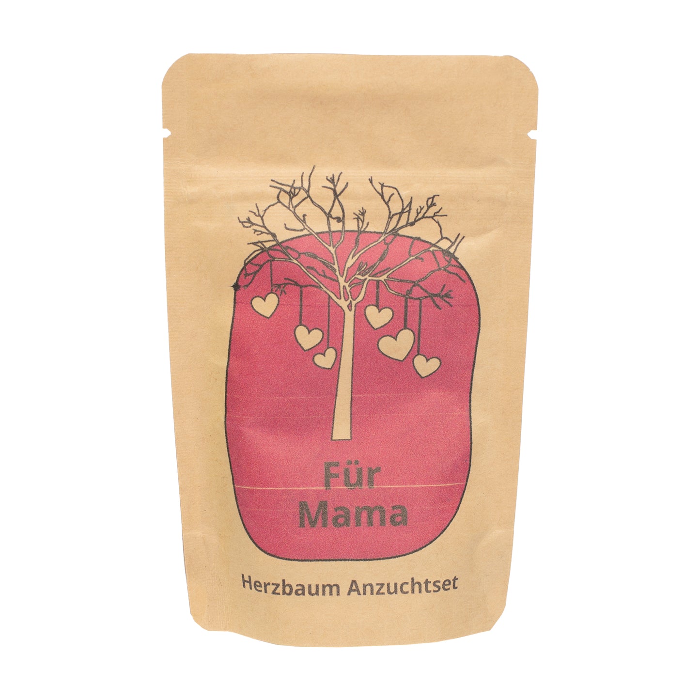 Freisteller vom Für Mama Anzuchtset Herzbaum in brauner Tüte mit rosa Herzbaum-Motiv