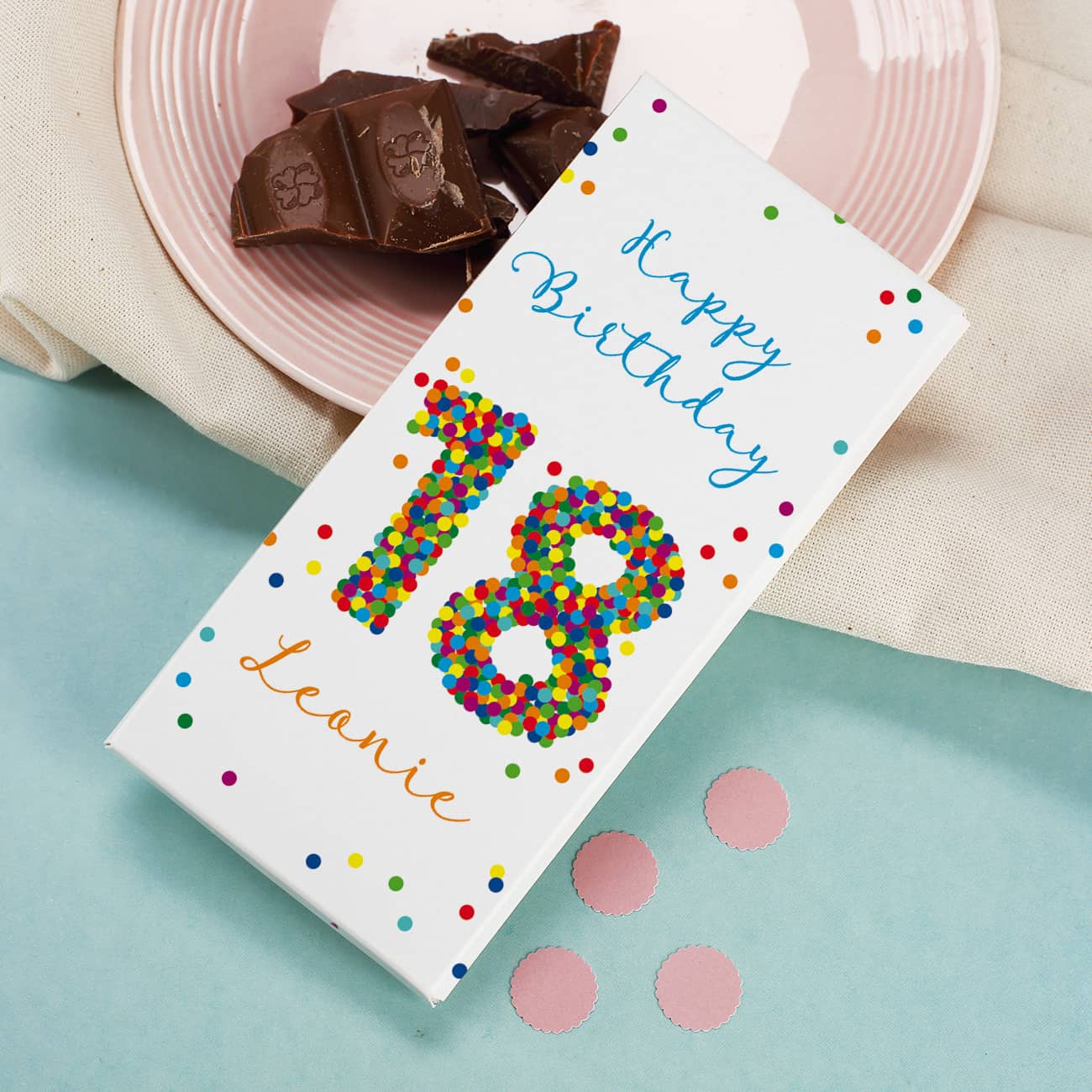 100g Schokolade zum 18. Geburtstag mit Wunschtext
